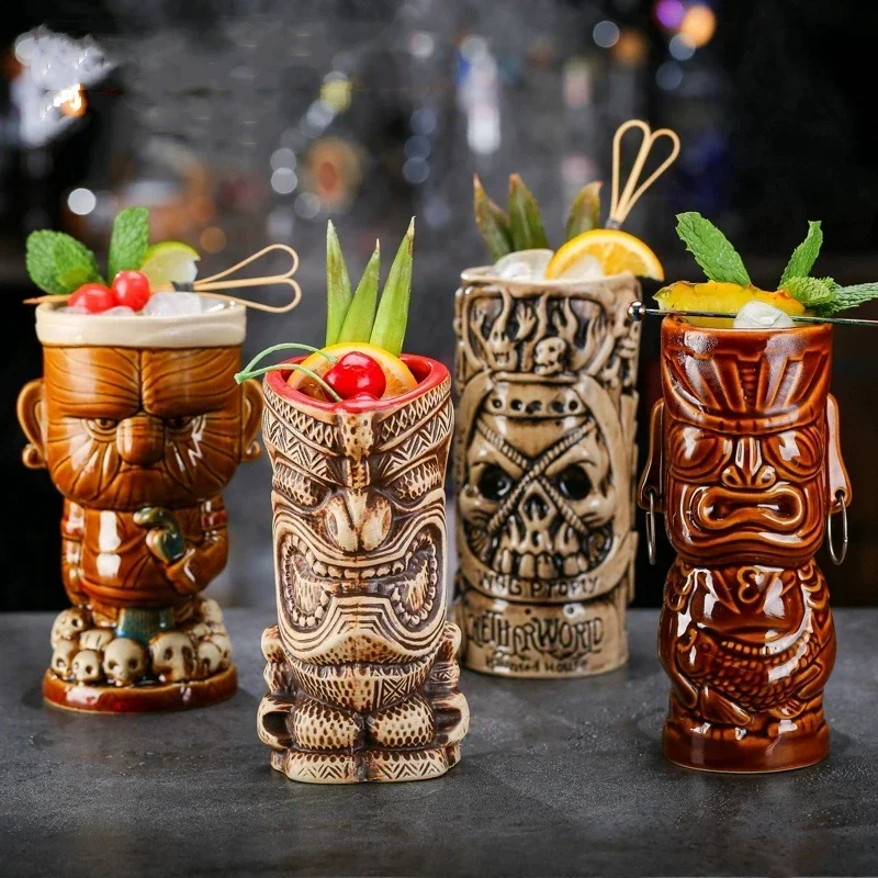 Wine Beer Type - 60種類のセラミック製ハワイティキマグカップ、クリエイティブなカクテルグラス、ビールグラス、マティーニグラス、ワイングラス、面白いカップ、男性へのギフト