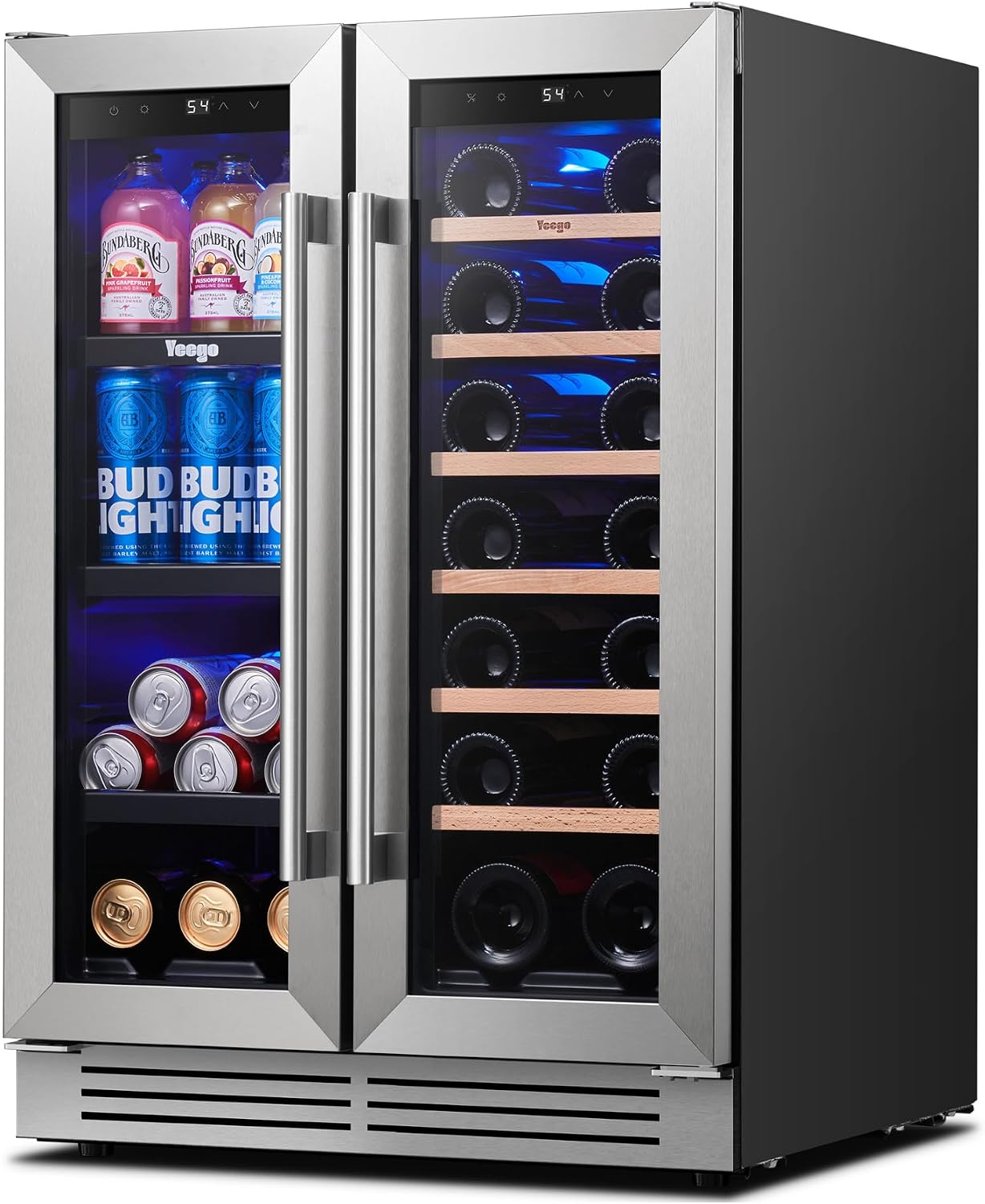 Wine Beer Spirits - Yeego 24インチ ワイン＆飲料冷蔵庫 - ガラス扉付き60缶＆20本収納ワイン冷蔵庫、36-72 °