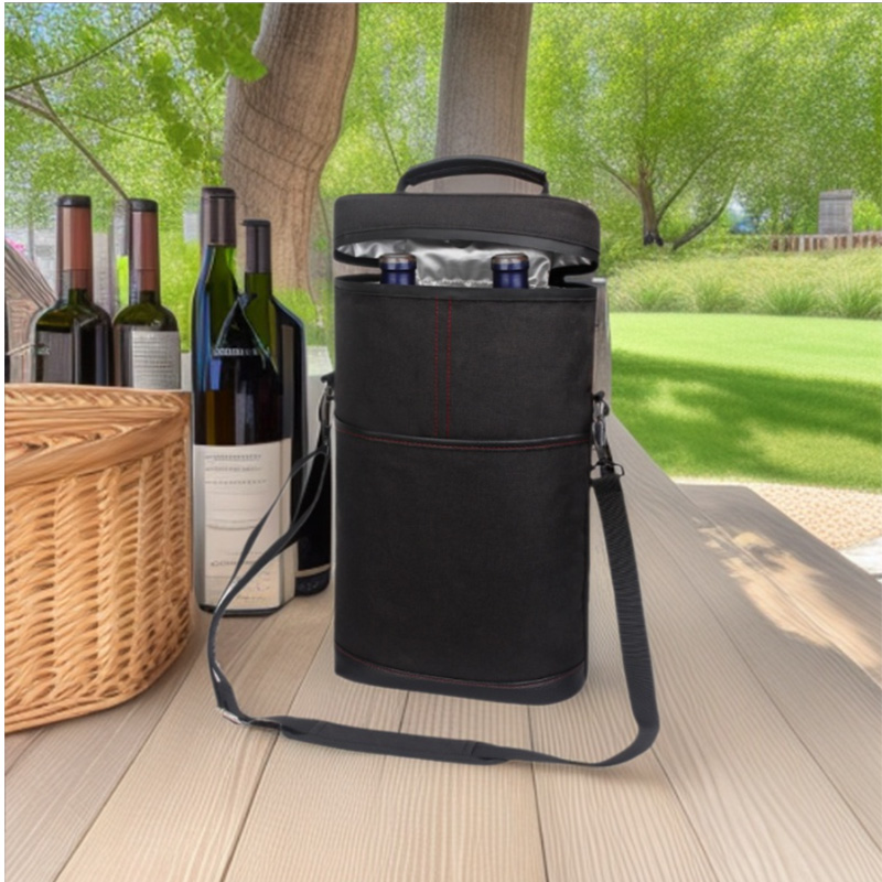 Wine Beer Spirits - ポータブル屋外ワインクーラーバッグ、750ml赤ワイン・ビール2本収納可能、持ち運び可能な断熱トラベルワインキャリア（グラス収納付き）