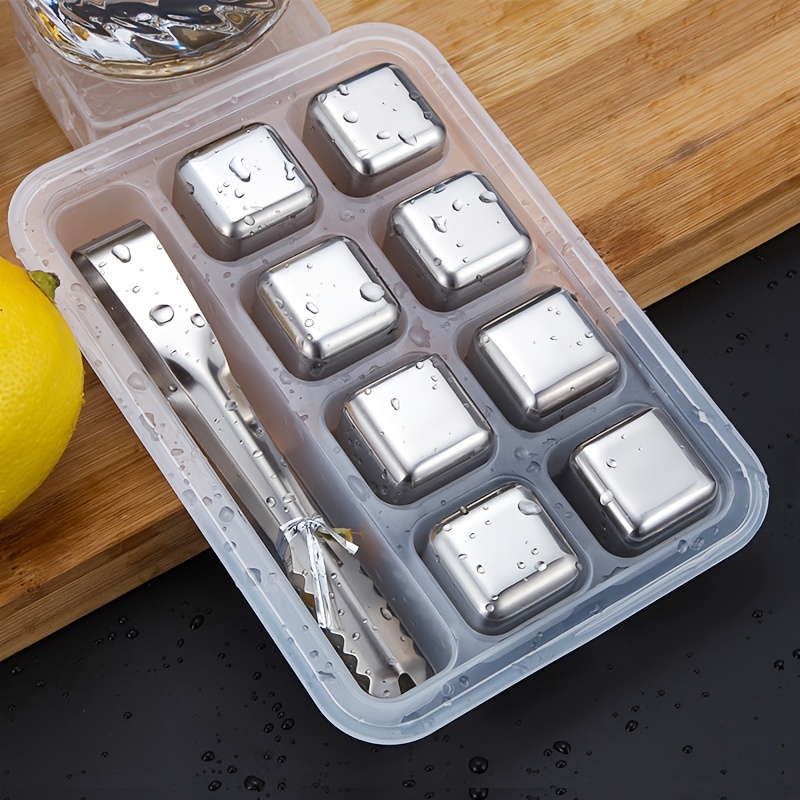 Wine Beer Refrigerator - ウイスキーチルストーン ステンレススチール 再利用可能なアイスキューブ アイスビールソーダストーン 高速冷凍ボックス包装 クリップ付き