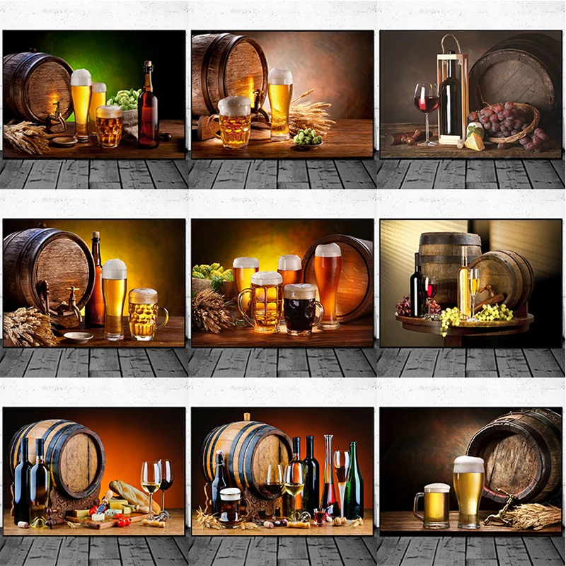 Wine To Beer - キッチンバー赤ワインぶどうビールボトルキャンバス絵画静物北欧ポスターウォールアートリビングルーム家の装飾用絵画