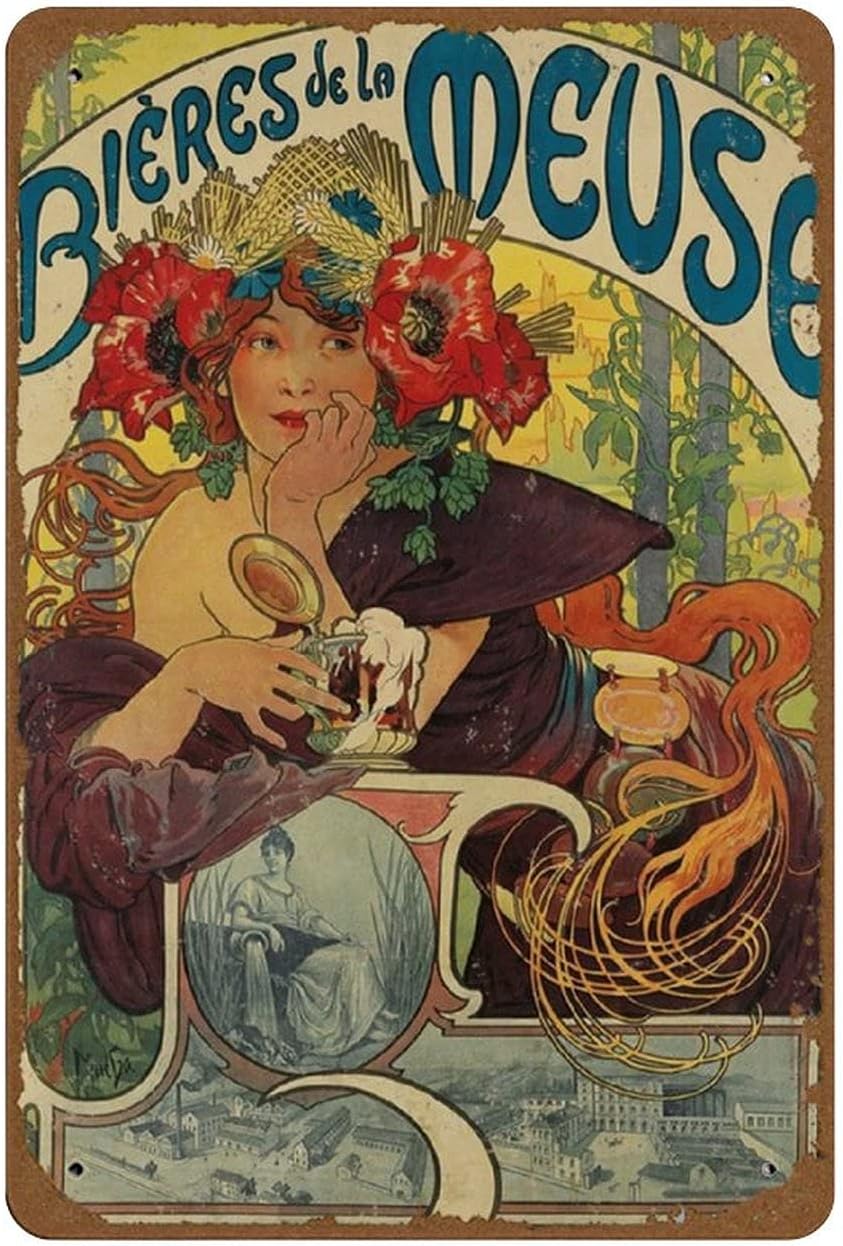 Wine Beer Spirits - ビエール・ド・ラ・ムーズ フランス 1897年 アルフォンス・ミュシャ ヴィンテージ ビール・ワイン＆スピリッツ