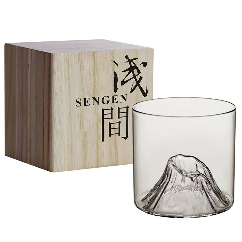 Wine Xo - Fujiボトルグラス、ロックボトム、発行された氷、山の形、ガラスカップ、ドリンクティー用タンブラー、ゴールデンラテックスワインカップ、175ml、新品、1個