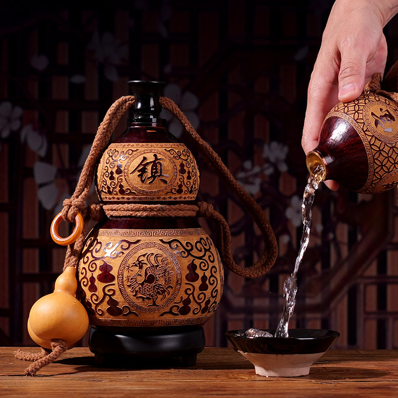 Wine Bottle Size - 500/1000ml天然大型ワインひょうたん、ワイン入り携帯用ペンダント、水筒としても使える彫刻入りワインひょうたんワイングラス