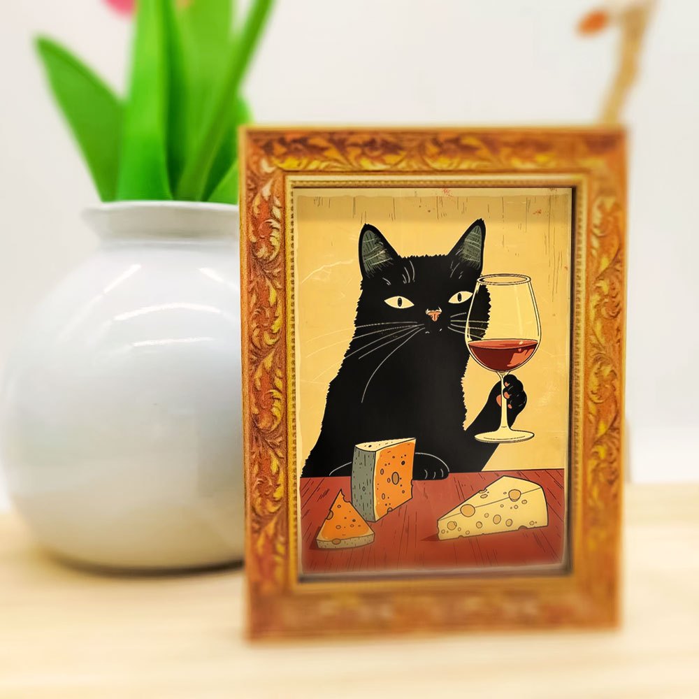 1つのエレガントな黒猫の冷蔵庫用マグネット、木製ミニ壁掛け、 - Wine Beer Refrigerator のレビューと価格