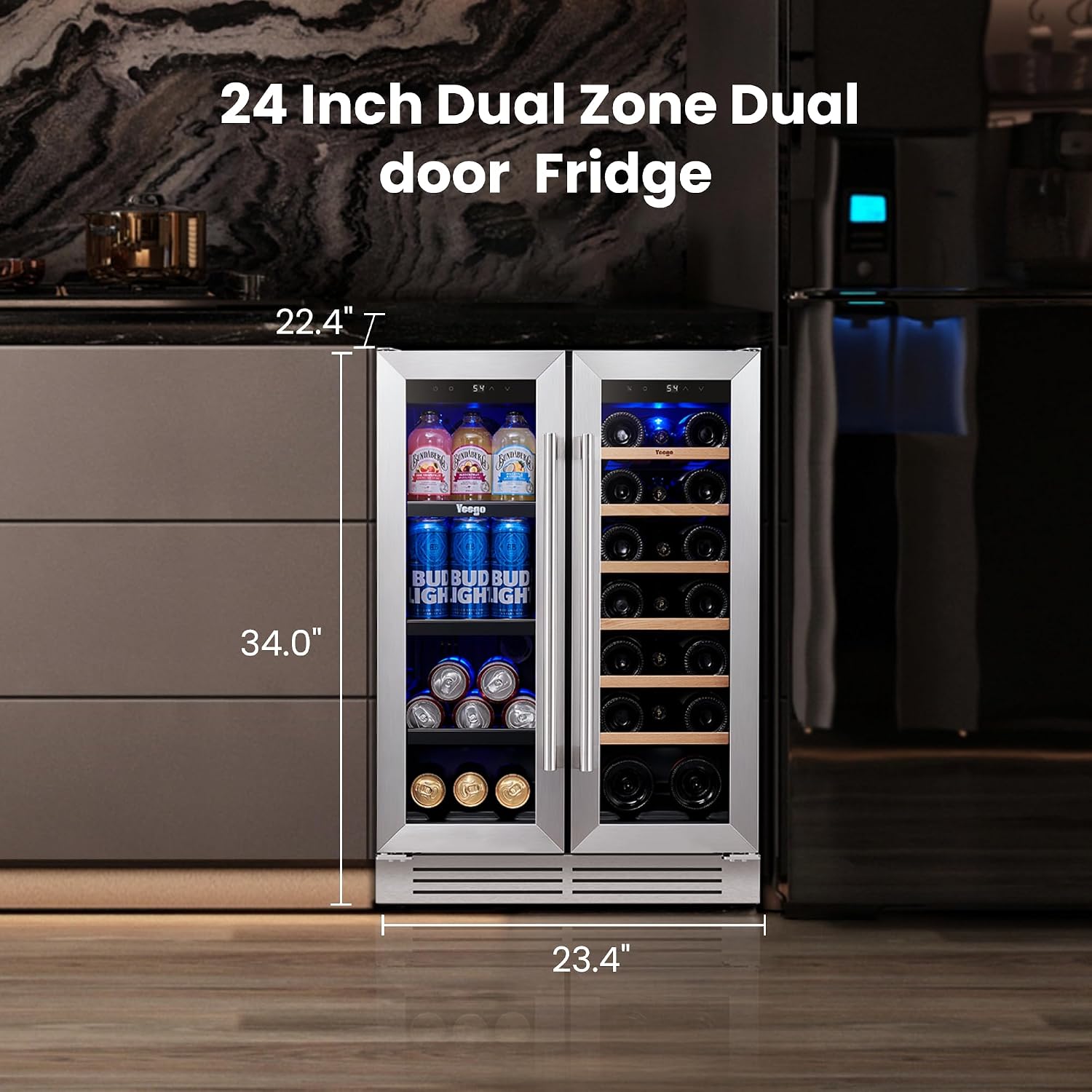 Yeego 24インチ ワイン＆飲料冷蔵庫 - ガラス扉付き - Wine Beer Spirits のレビューと価格