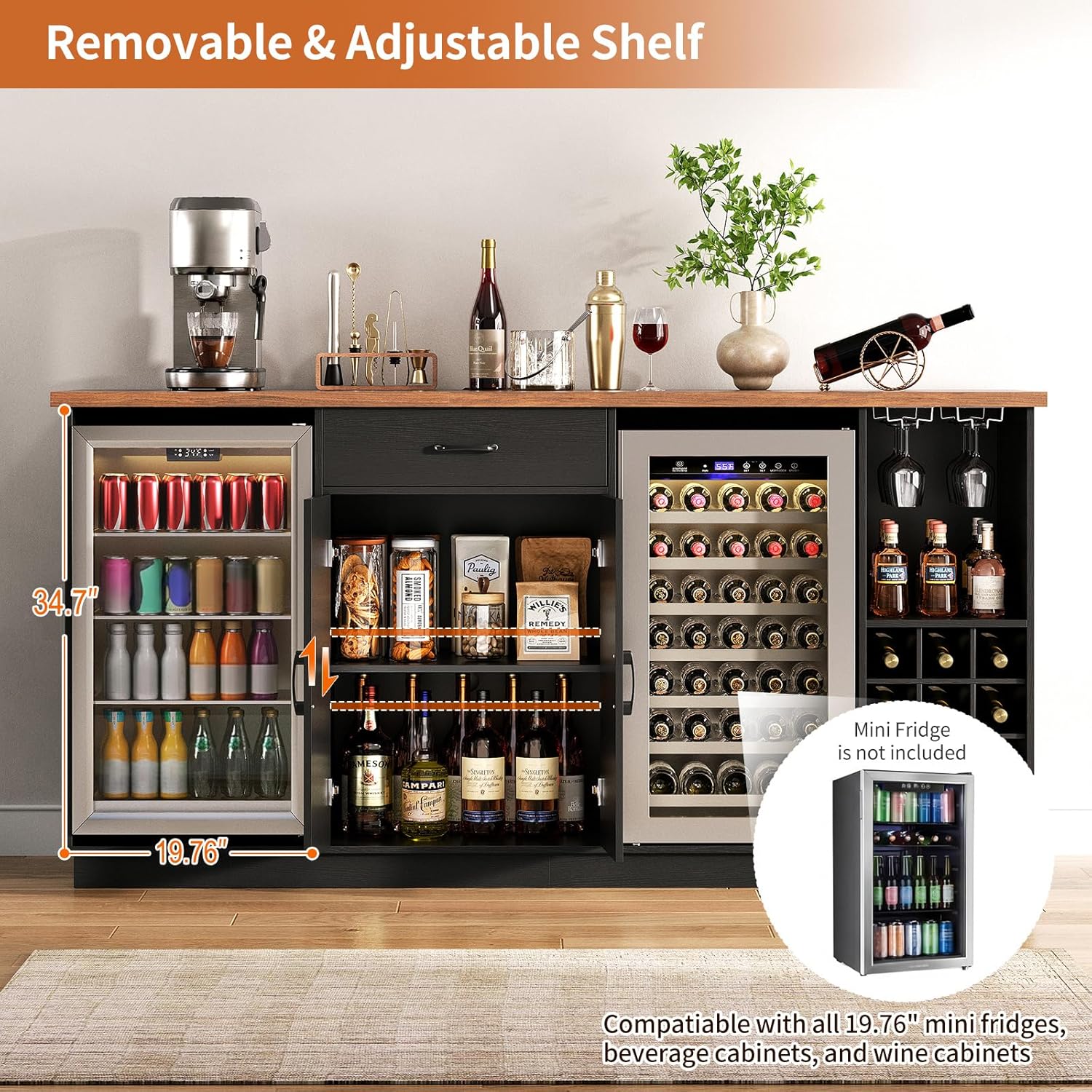 78.74インチ大型コーヒーバーキャビネット（冷蔵庫スペース - Wine Beer Refrigerator のレビューと価格
