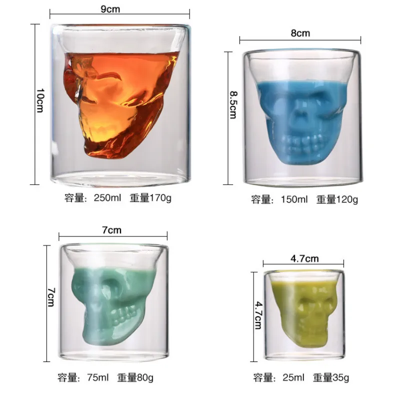 二重層透明スカルヘッドコーヒーマグクリスタルガラスカップホー - Wine Beer Vodka Europe のレビューと価格