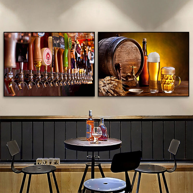 キッチンバー赤ワインぶどうビールボトルキャンバス絵画静物北欧 - Wine To Beer のレビューと価格