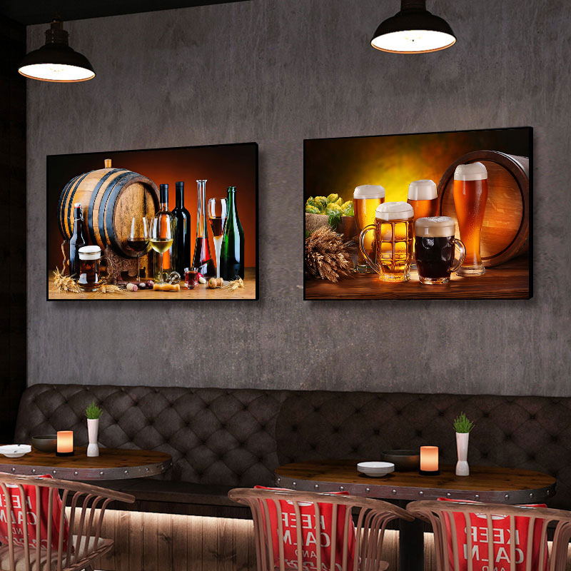 キッチンバー赤ワインぶどうビールボトルキャンバス絵画静物北欧 - Wine To Beer のレビューと価格