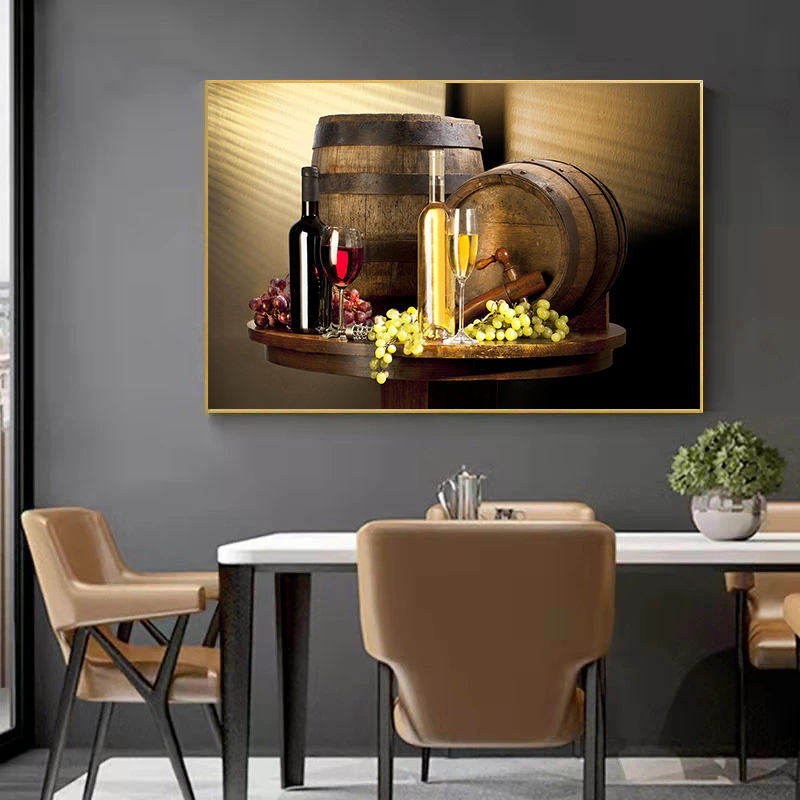 キッチンバー赤ワインぶどうビールボトルキャンバス絵画静物北欧 - Wine To Beer のレビューと価格