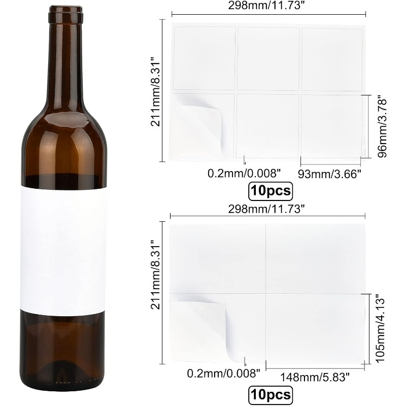 ワインボトル用マットホワイトラベルステッカー,粘着ラベル,イ - Wine Bottle Size のレビューと価格